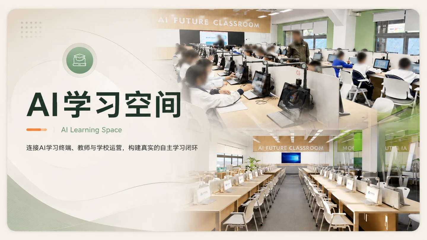 AI 学习空间项目封面，展示学校真实学习空间与 AI 学习终端